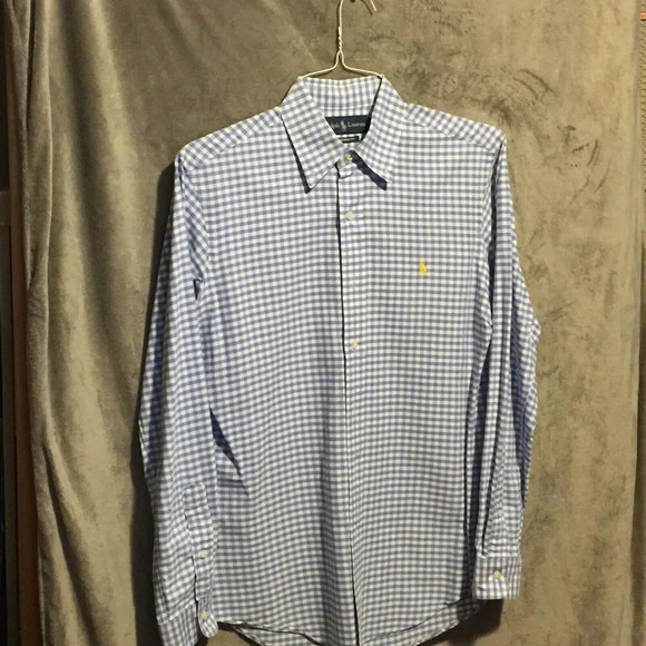 Ralph Lauren Shirt Men’s small Blue Checked Pony Button Up Long Sleeve - Picture 6 of 10